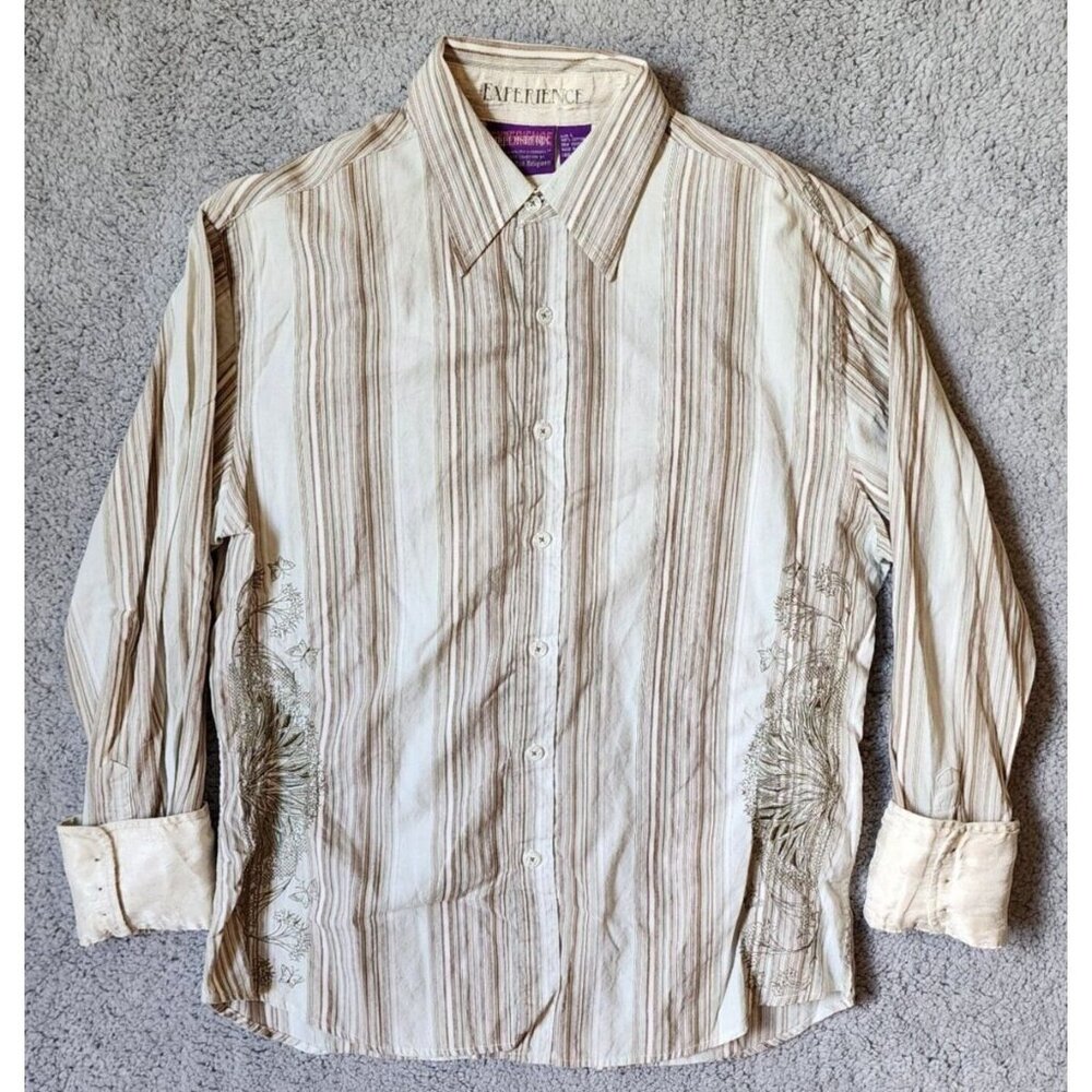 The Jimi Hendrix Experience Beige Long‎ Sleeve Floral Embroidered Shirt Size L